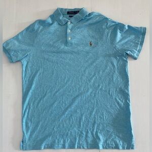 Polo Ralph Lauren Shirt Men L Polo Blue‎ Soft Touch Flesh Pony Stretch